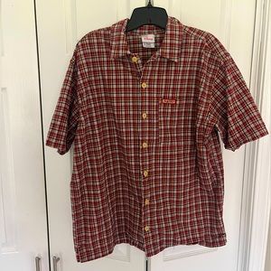 Mickey Mouse Disney Store Mens Button Front Shirt Red Plaid Pocket 100% Cotton M